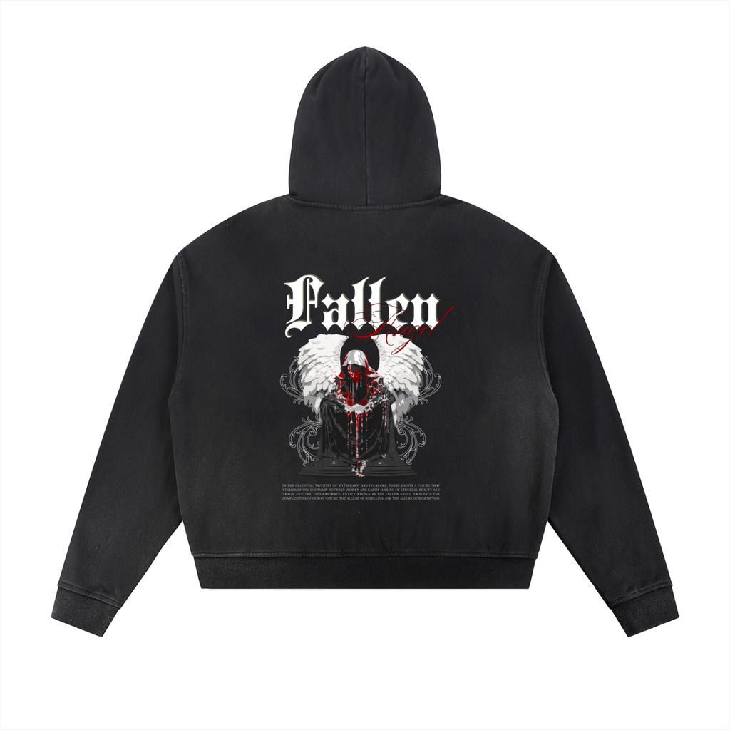 Sun Fade Frayed Raw Edge Fleece Zip Hoodie