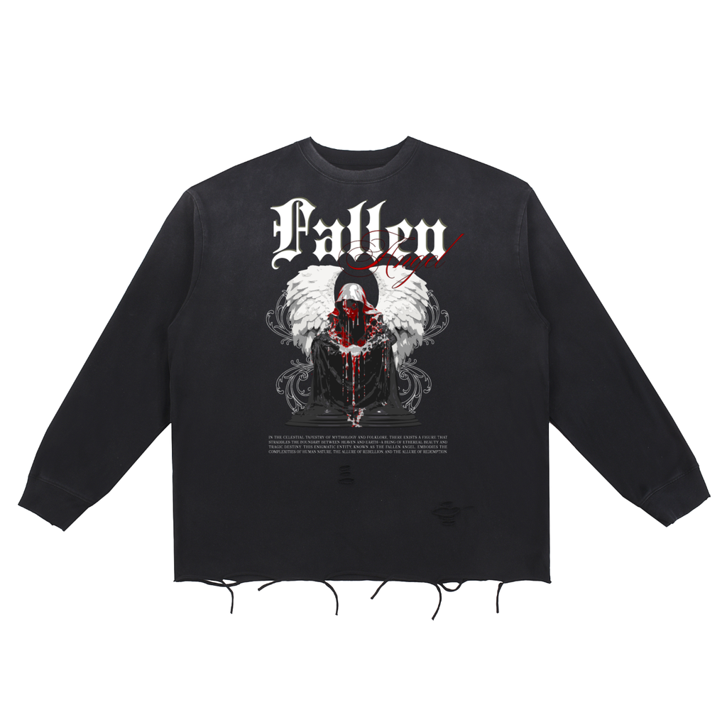 Snow Wash Raw Edge Cotton Sweatshirt